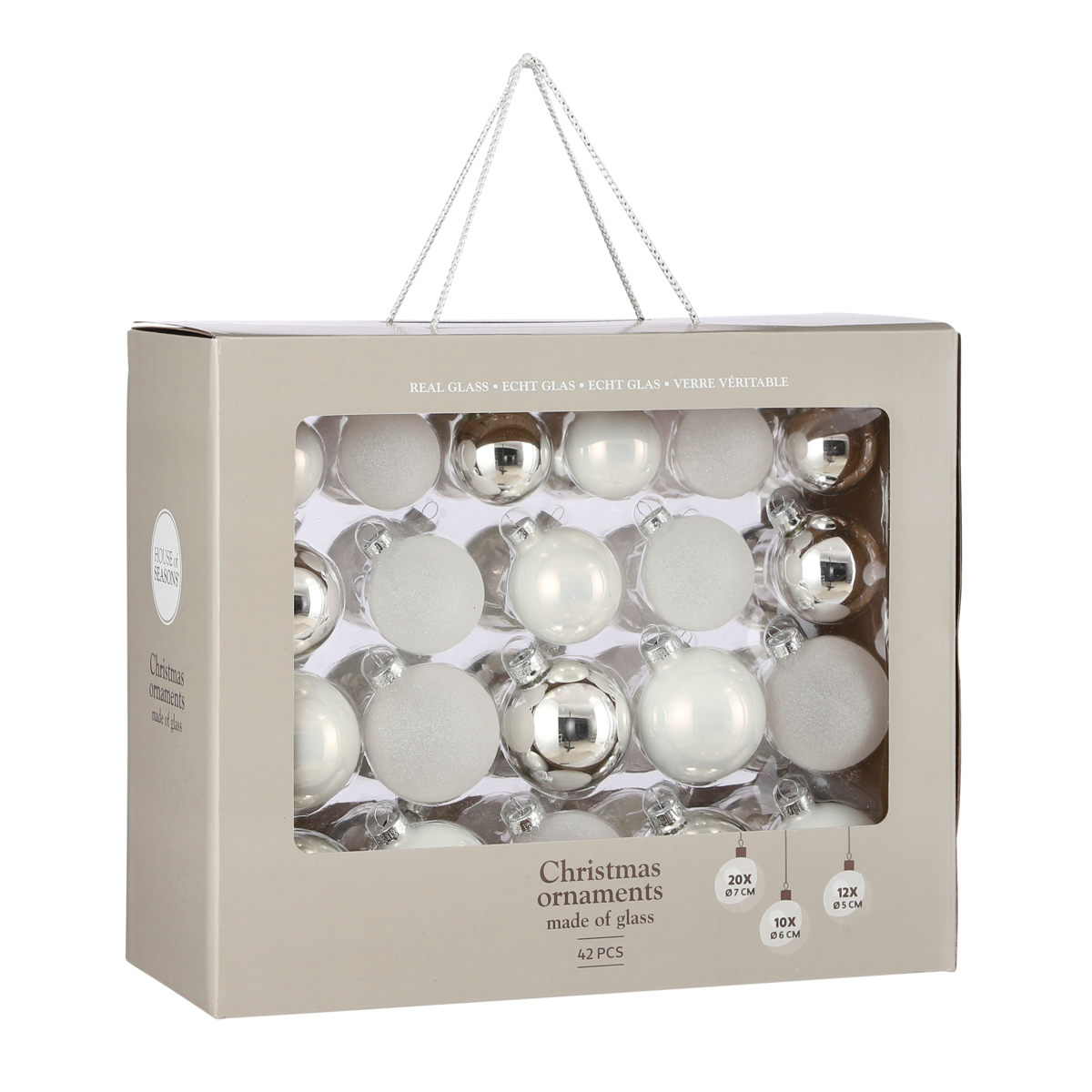 42 Stück Weihnachtskugeln Ø7 cm - Glas - Weiß