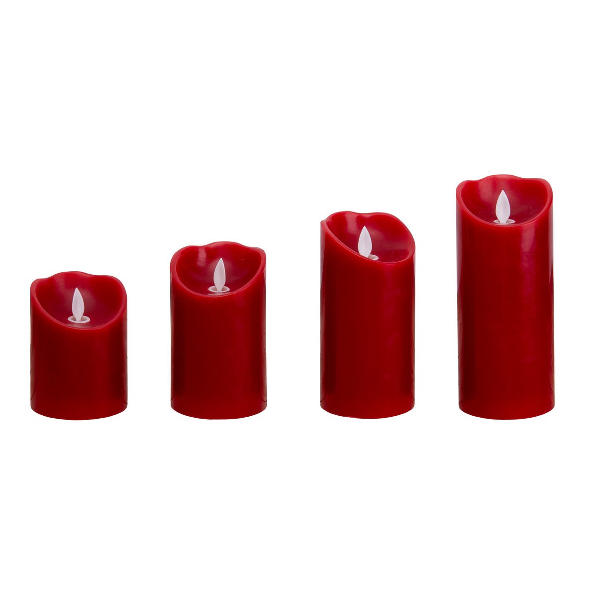4er-Set LED-Kerzen Weihnachtsdeko aus Kunststoff in rot mit fest verbauten LEDs