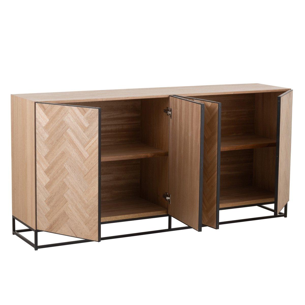 J-Line Sideboard 4 Türen Zickzack – Holz/Metall – Natur/Schwarz