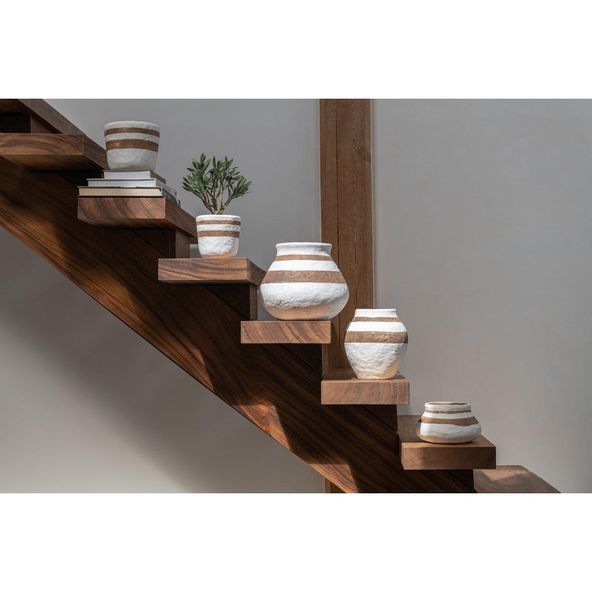 J-Line Blumentopf Kenya – Keramik – weiß/braun – mittel – Ø 18,00 cm