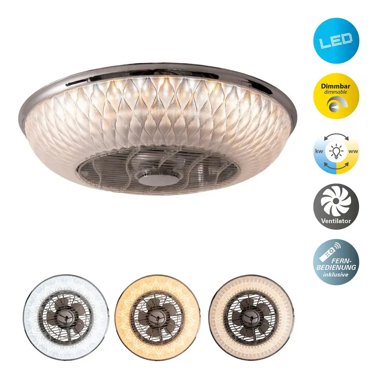 LED Deckenleuchte "VIENTO" mit Ventilator, aus Metall und Kunststoff, mit integrierten LEDs, Beleuchtung für Wohnräume oder Büro