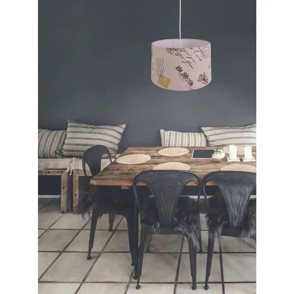 Textil-Pendelleuchte "PRINT", Junges Wohnen, Hängelampe, Textil in Braun, E27-Fassung, für Esszimmer, Wohnzimmer, Diele oder Büro, Ø40 cm