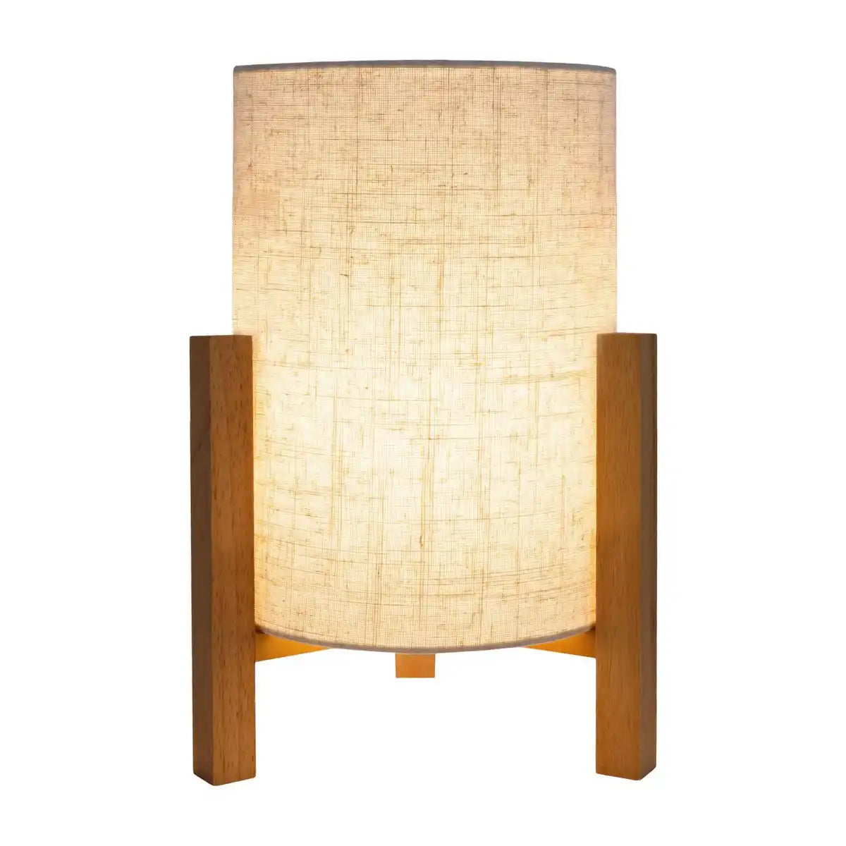 Tischleuchte "MATILDA" klassische Tischlampe mit natürlicher Ausstrahlung durch Holz und Stoffschirm, E27 Fassung, 32 cm hoch
