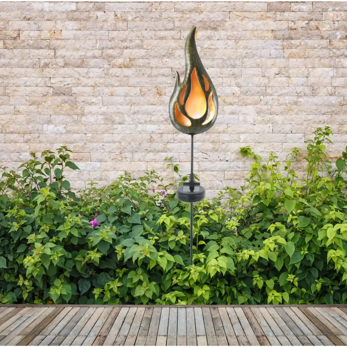 LED-Solar Erdspieß "FLAMME" Außen Erdspieß aus bronzefarbenem Metall und Kunststoff, mit integrierter LED