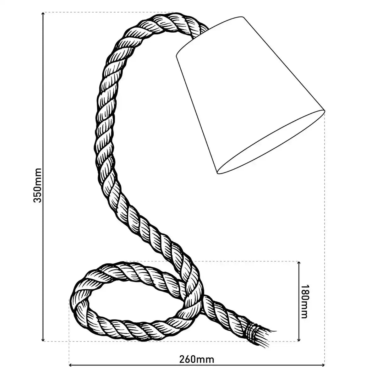Tischleuchte mit Textilschirm "ROPE", Tischlampe aus Metall, Kunststoff, Jute und Textil in weiß, mit E14-Fassung, für Wohnräume, Diele oder Büro, 35 cm hoch