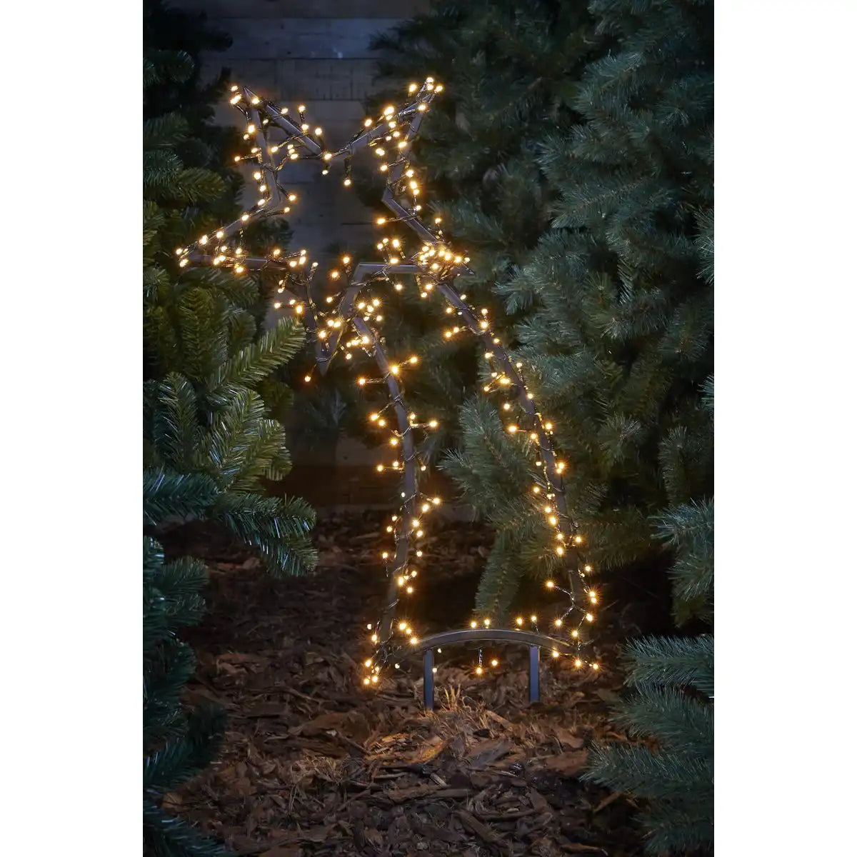 Star Gartenstecker mit warmer weißer LED -Beleuchtung - L45 x H101 cm - Schwarz
