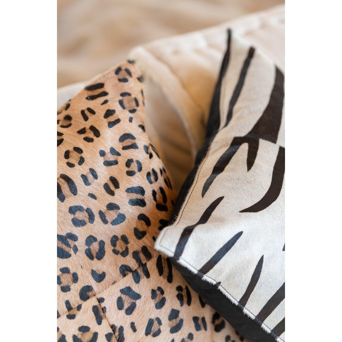 J-Line Kissen Zebra Square - Leder - Schwarz/Weiß