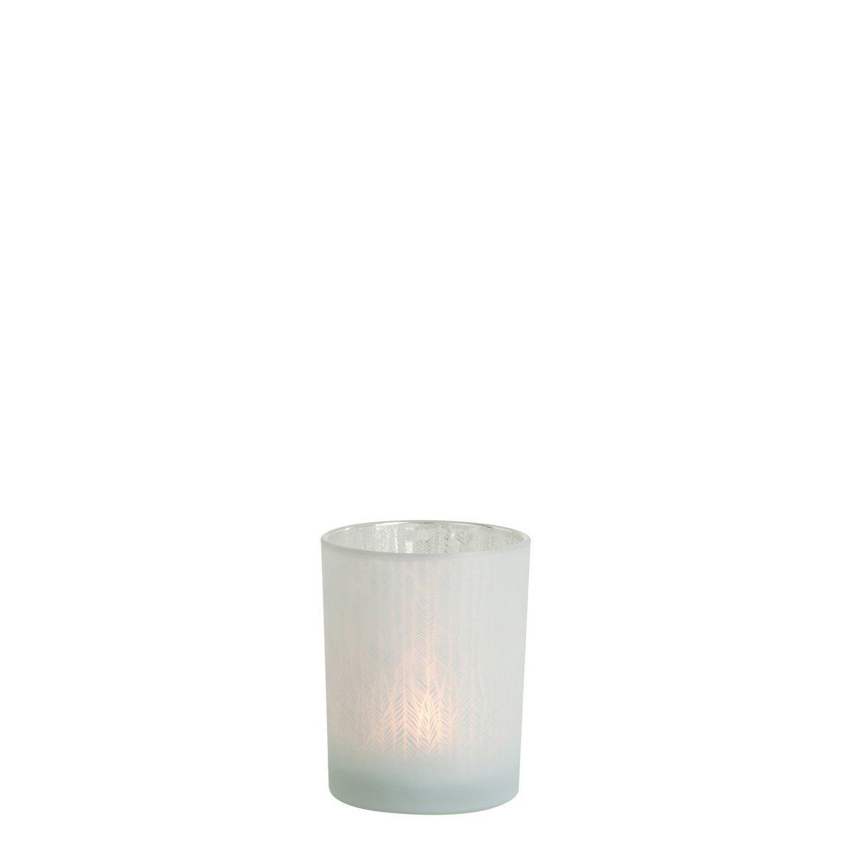 J-Line windlicht Veer - glas - wit - medium - 2 stuks