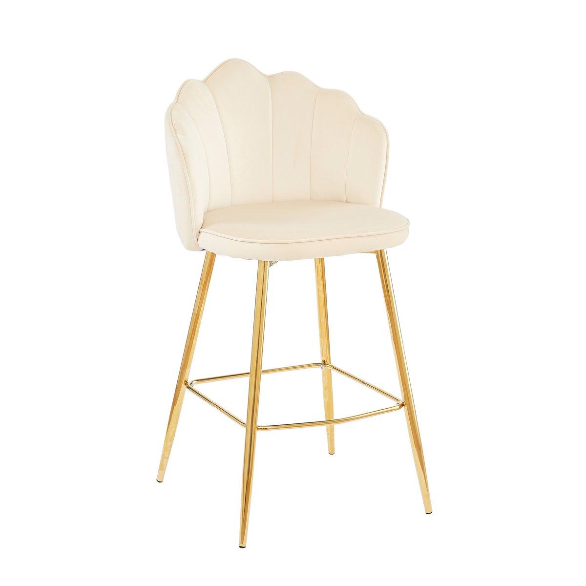 Barhocker Muscheldesign 2er Set aus Samt Beige