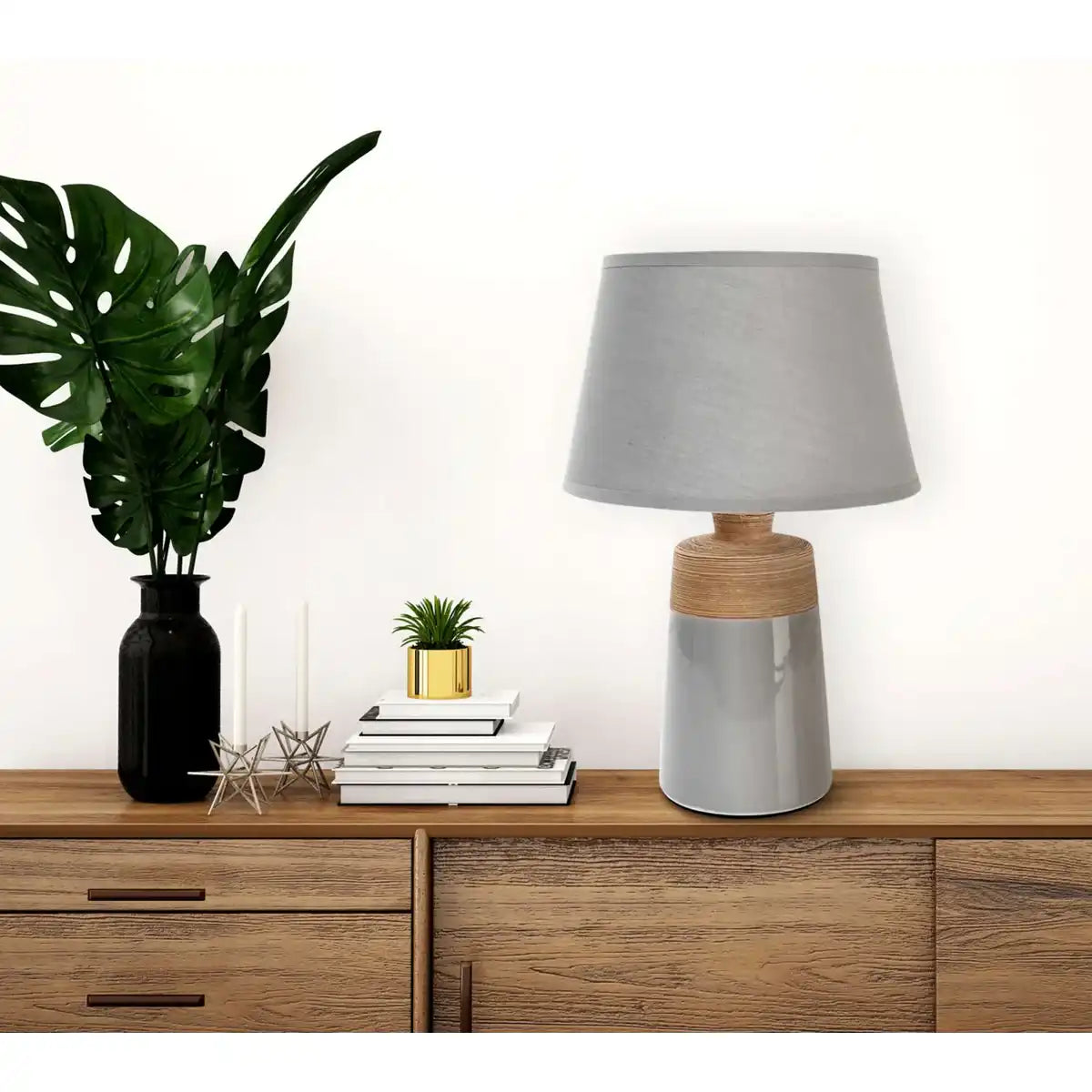 Keramik Tischleuchte "TALIA", Tischlampe aus Keramik, beige/grau, mit E14-Fassung, für Esszimmer, Wohnzimmer, Diele oder Büro, 31 cm hoch