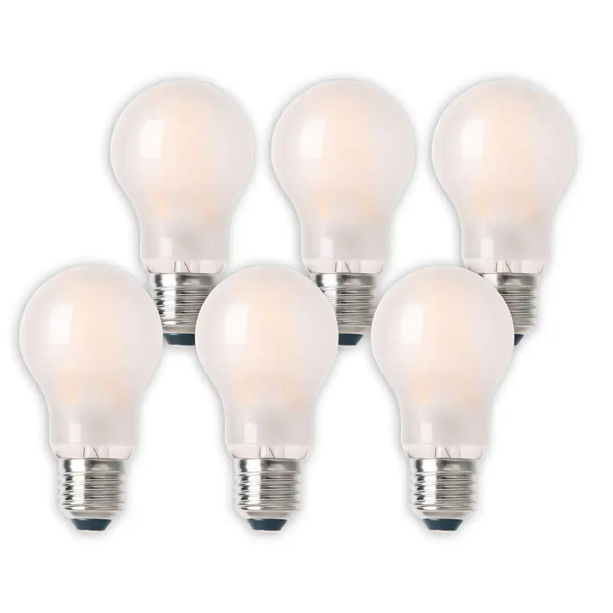 6er-Set LED Leuchtmittel für E27-Fassung mit je 8 Watt, aus Metall und Glas, warmweiß