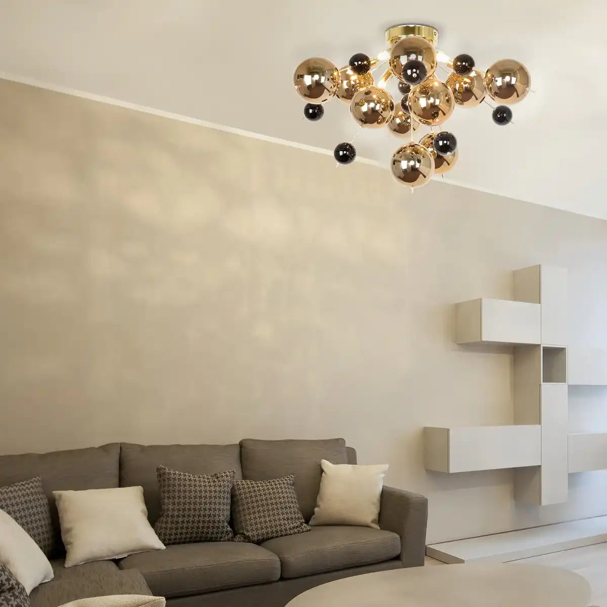Deckenleuchte "EXPLOSION" Gold aus Metall und Glas, G9 Fassungen, Deckenlampe für Esszimmer, Wohnzimmer, Diele oder Büro, Ø57 cm