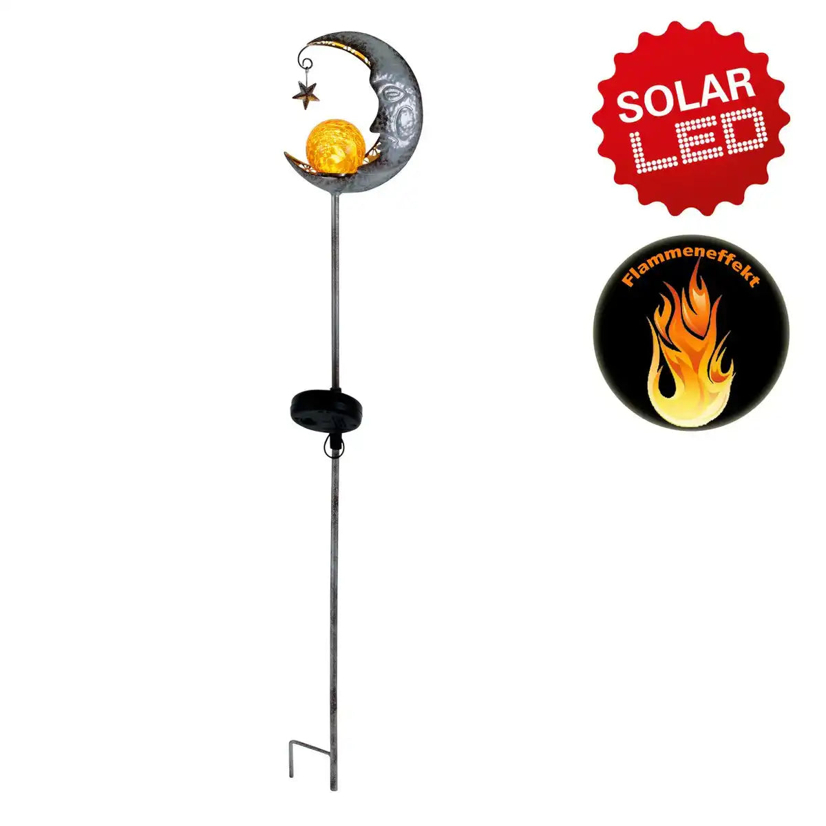 LED-Solar Erdspieß "MOND" , für Außen, Erdspieß aus Metall und Glas in Silber, mit integrierter LED