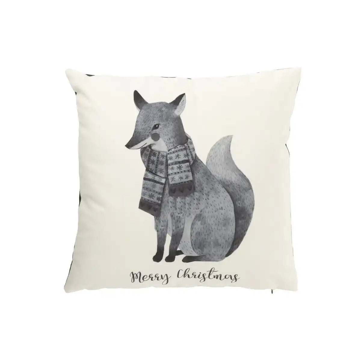 J-Line Cushion Fox mit Schal Velours Weiß/Schwarz