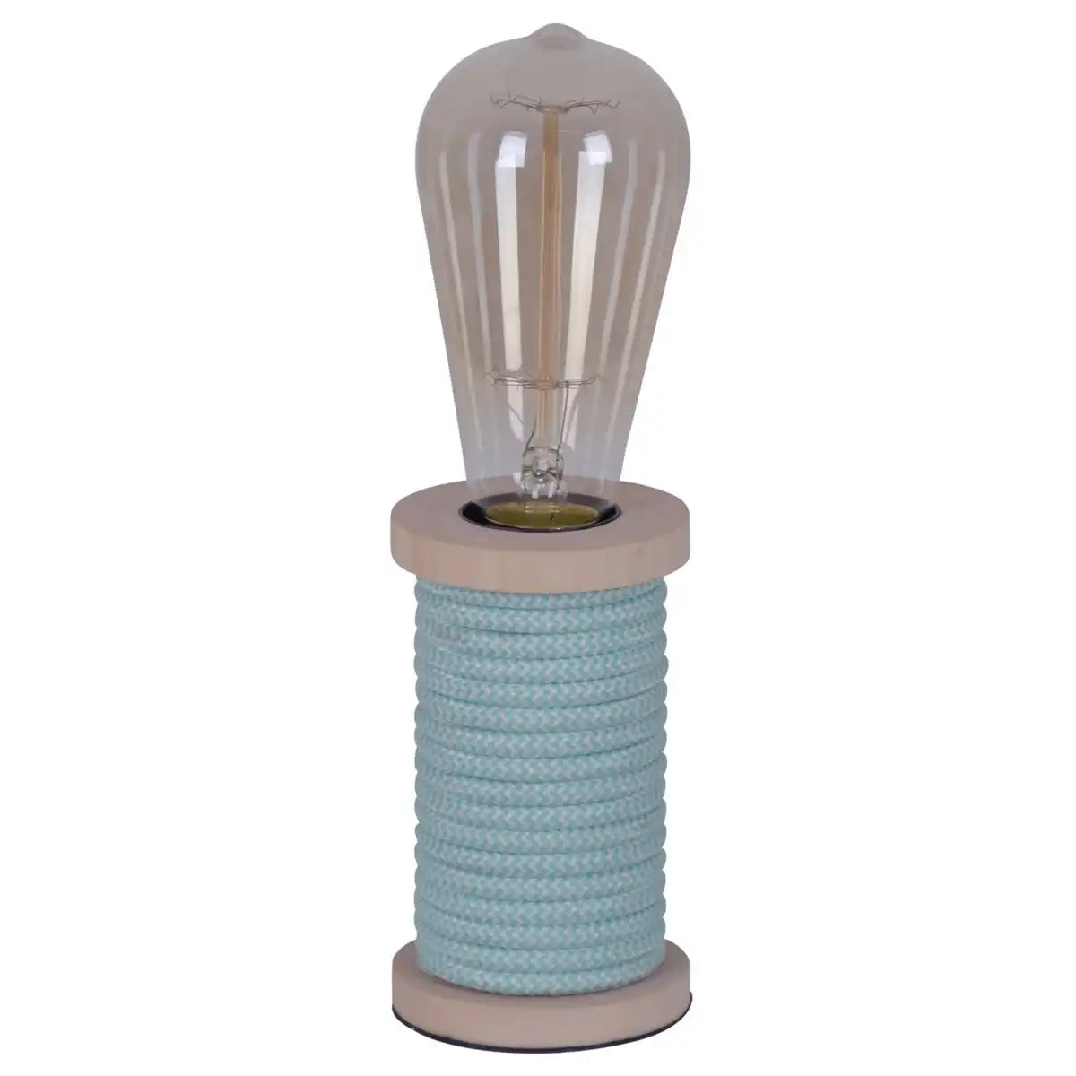 Tischleuchte max. 12cm hoch, Deko-Tischleuchte aus Metall und Kunststoff und Textilmaterial in türkis-weiß, E27-Fassung, Tischlampe für Esszimmer, Küche, Kinderzimmer, Diele