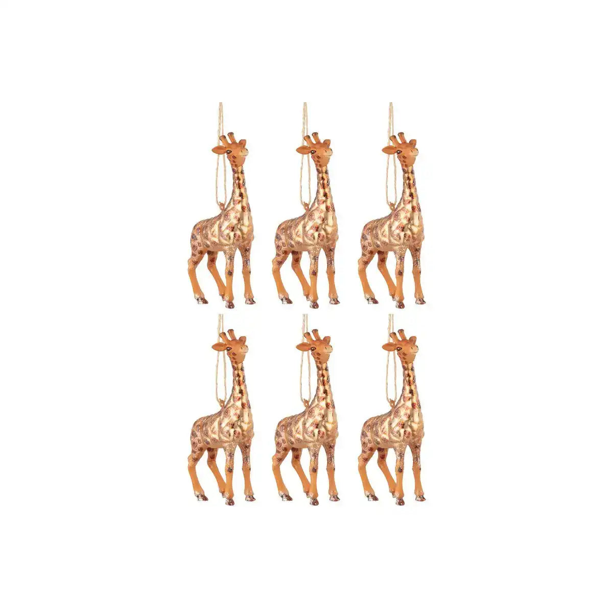 J-Line Schachtel mit 6 Weihnachtskugeln Giraffe Glass Brown Mix