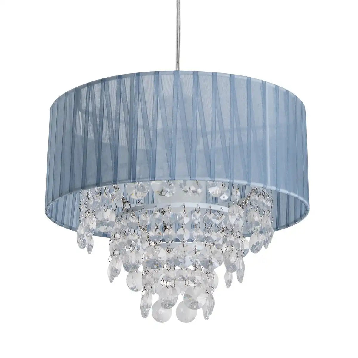 Deko-Pendelleuchte "KRISTALLO", Hängelampe aus Metall, transparentem Kunststoff und grauem Textilmaterial, E27-Fassung, für Esszimmer, Wohnzimmer, Diele oder Büro, 30 cm Durchmesser