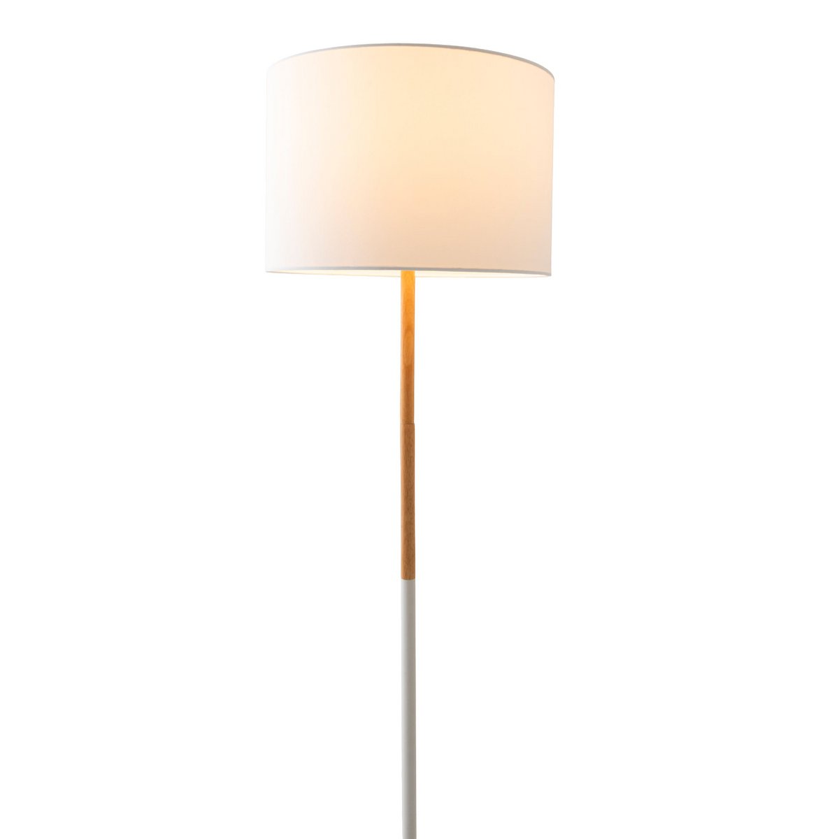 Textil-Stehleuchte "TESSILE", Stehlampe aus Metall, Gummibaumholz und Stoff in Weiß und natur, E27-Fassung, Stehleuchte 126 cm hoch