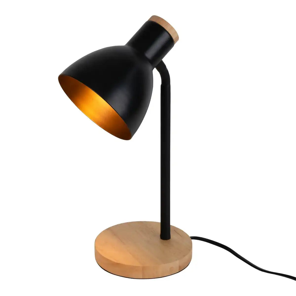 Schreibtischleuchte "MARIE" aus Metall und Holz, E14, Schwarz, 36,5 cm hoch