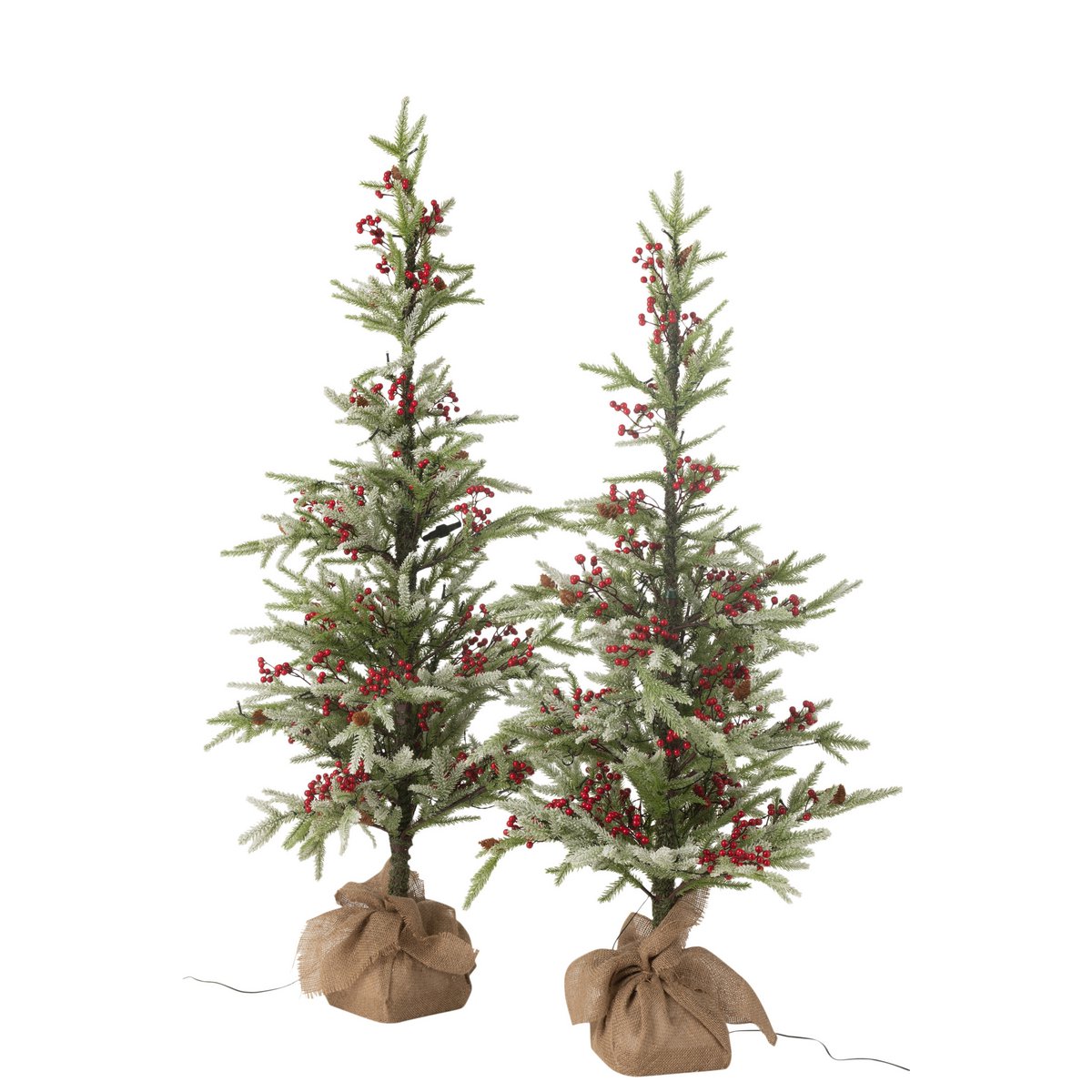 J-Line Weihnachtsbaum+Jutebeutel+LED Kunststoff Schneegrün/Rot Groß