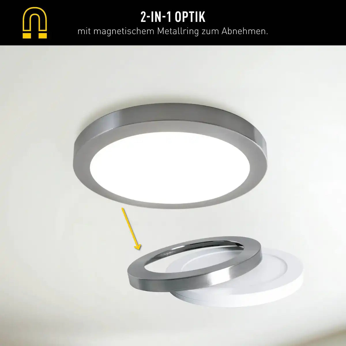 LED Deckenleuchte "BONUS", Funktion, Deckenlampe aus Metall und Kunststoff, Ringe in Chrome und Weiß sind wechselbar, mit fest verbauten LEDs, 22,5 cm Durchmesser