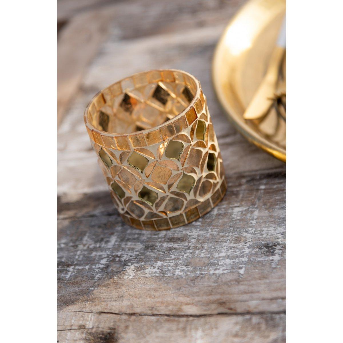 J-Line Teelichthalter Mosaik - Glas - Gold - klein -