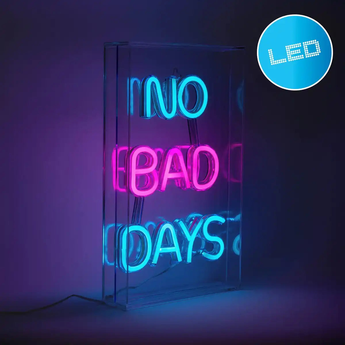 LED Schriftleuchte "NO BAD DAYS" Deko für Innen 30 x 18 cm, in blau und magenta-rot