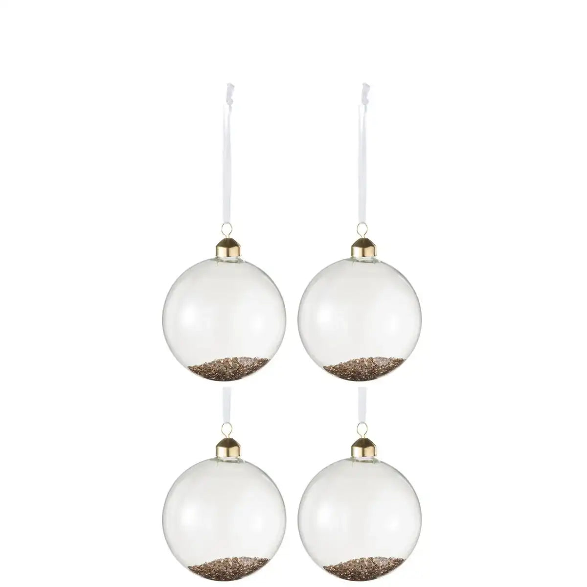 J-Line Weihnachtskugel – Glas – klar/gold – mittel – 4er-Box