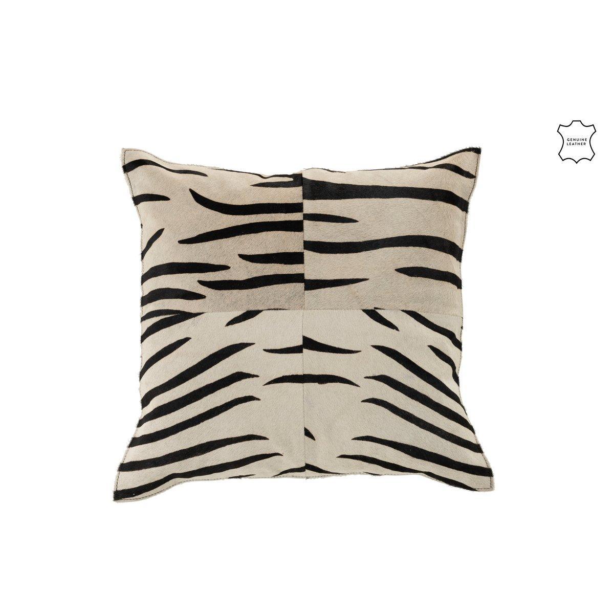 J-Line Kissen Zebra Square - Leder - Schwarz/Weiß