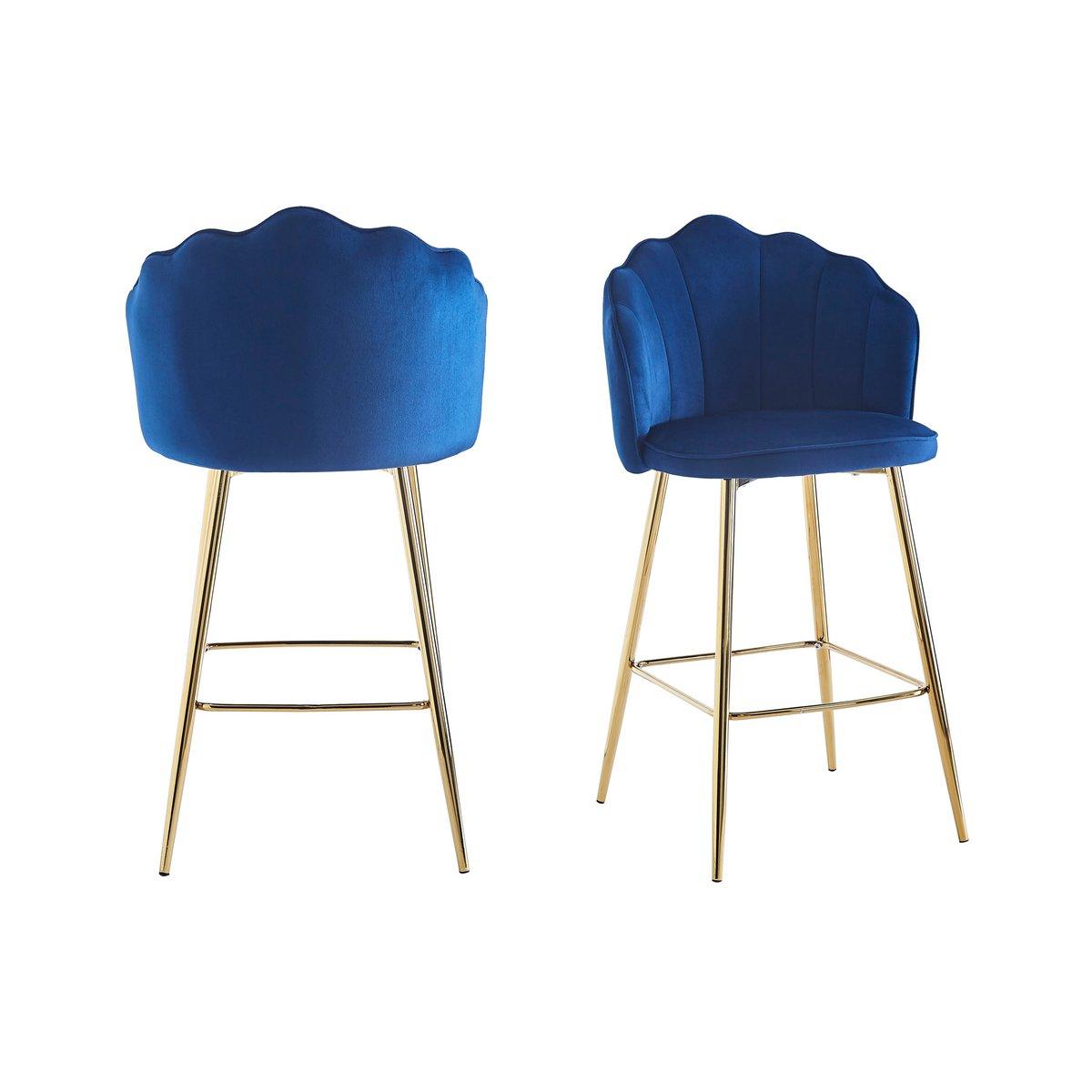Barhocker Muscheldesign 2er Set aus Samt Dunkelblau