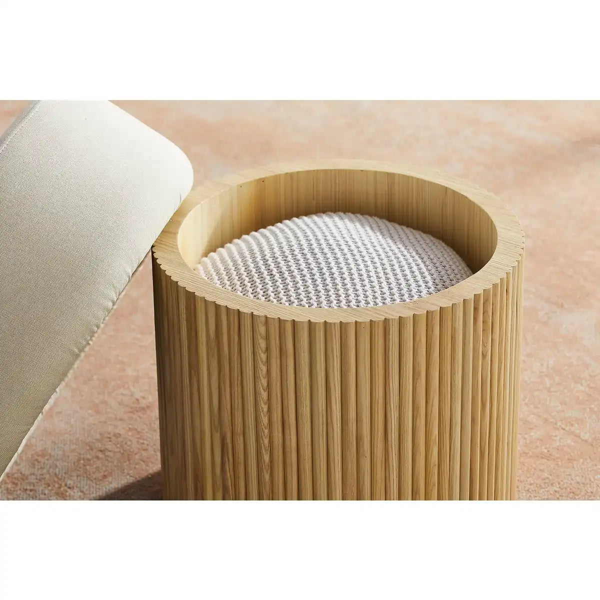 Sitzpouf mit Stauraum Ø 50 cm Natur/Weiß