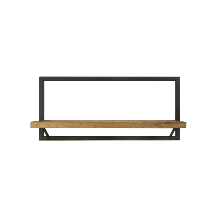 HSM Collection-Wandregal-Ebenen -70x22x32-Natur/Schwarz-Mango/Metall