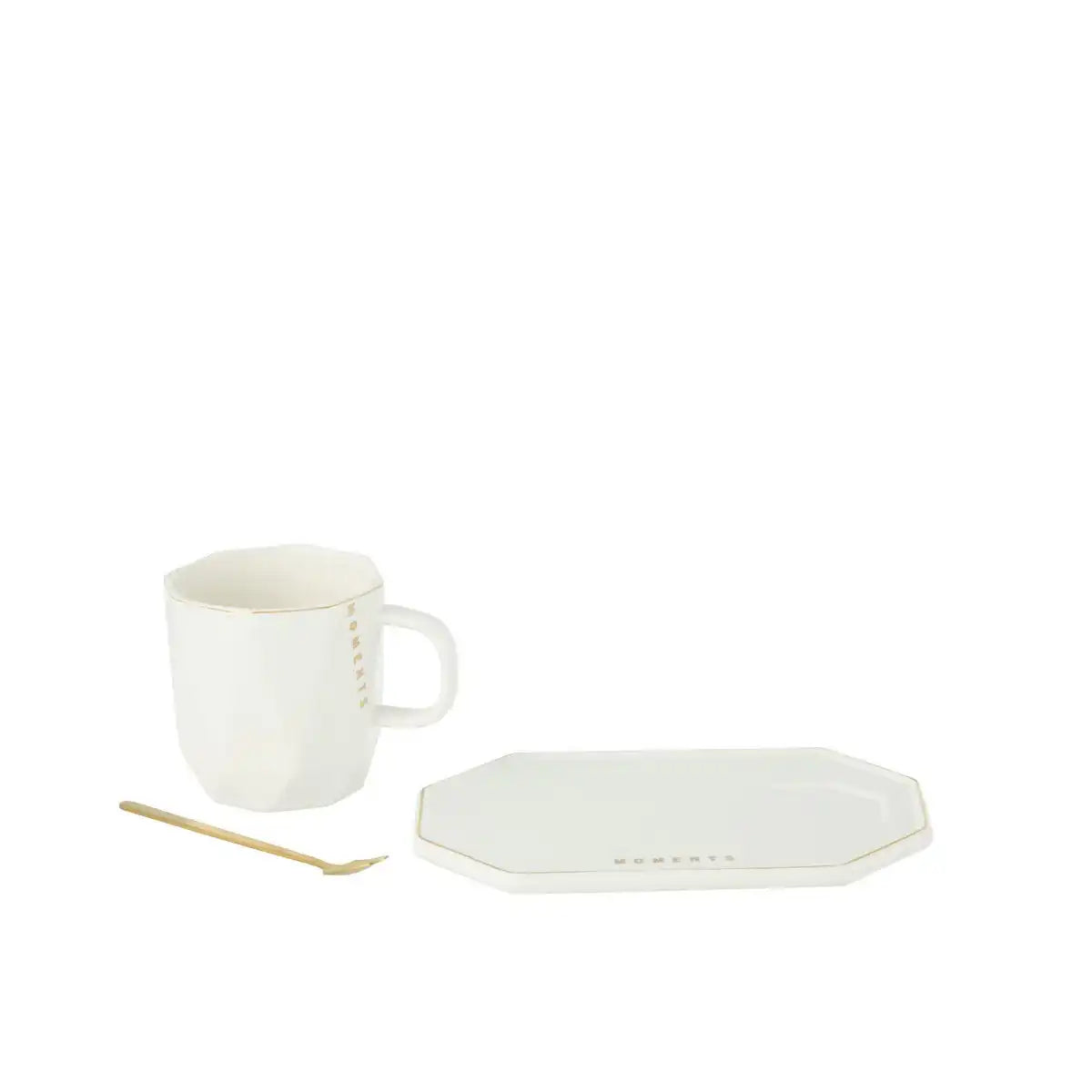 J-Line Tasse + Teller + Löffel Moments Keramik Weiß