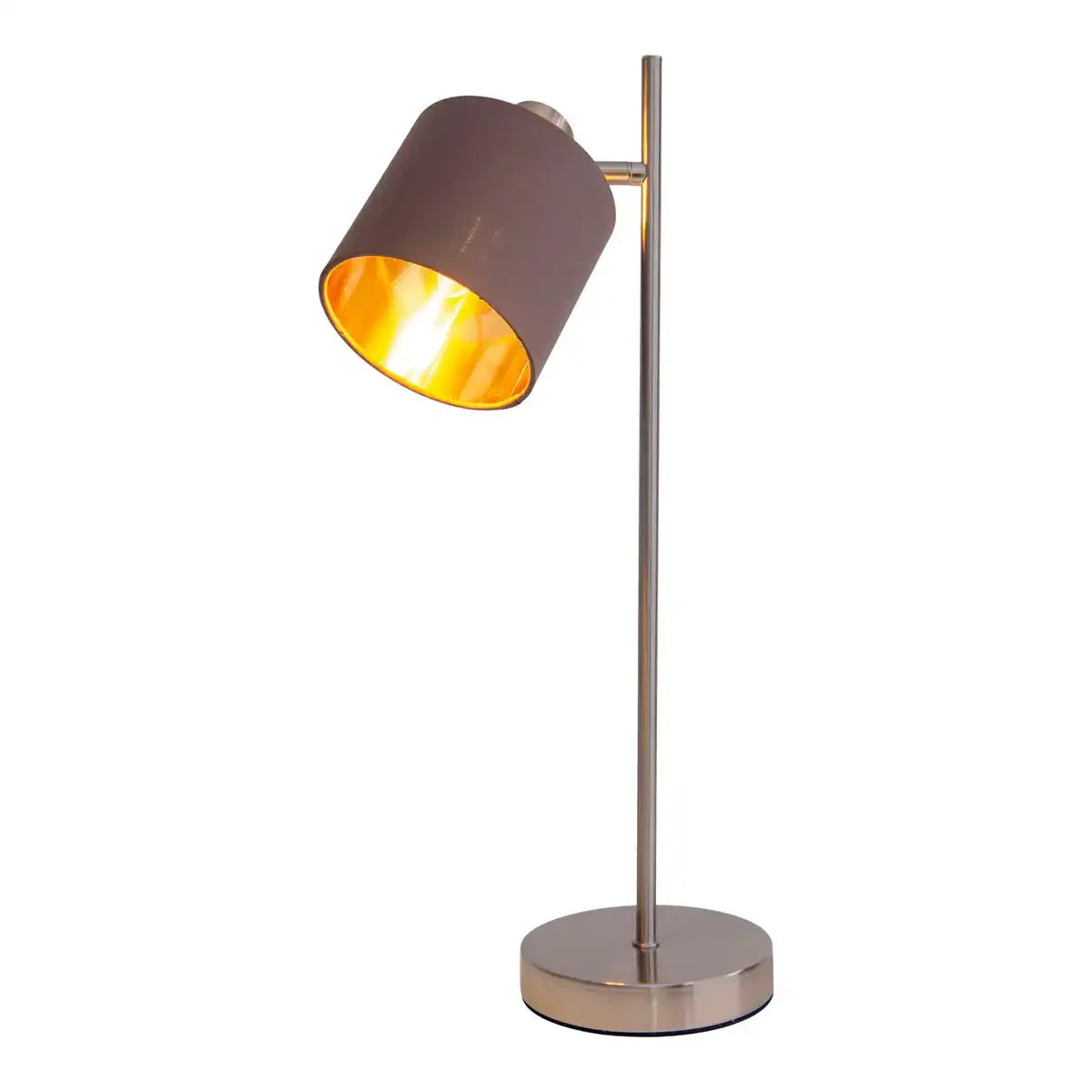 Tischleuchte "MARON" aus Metall satiniert-matt mit Stoffschirmen in Braun, mit E14-Fassung, Lampe für Wohnzimmer, Esszimmer, Flur und Büro, Tischlampe 51 cm hoch
