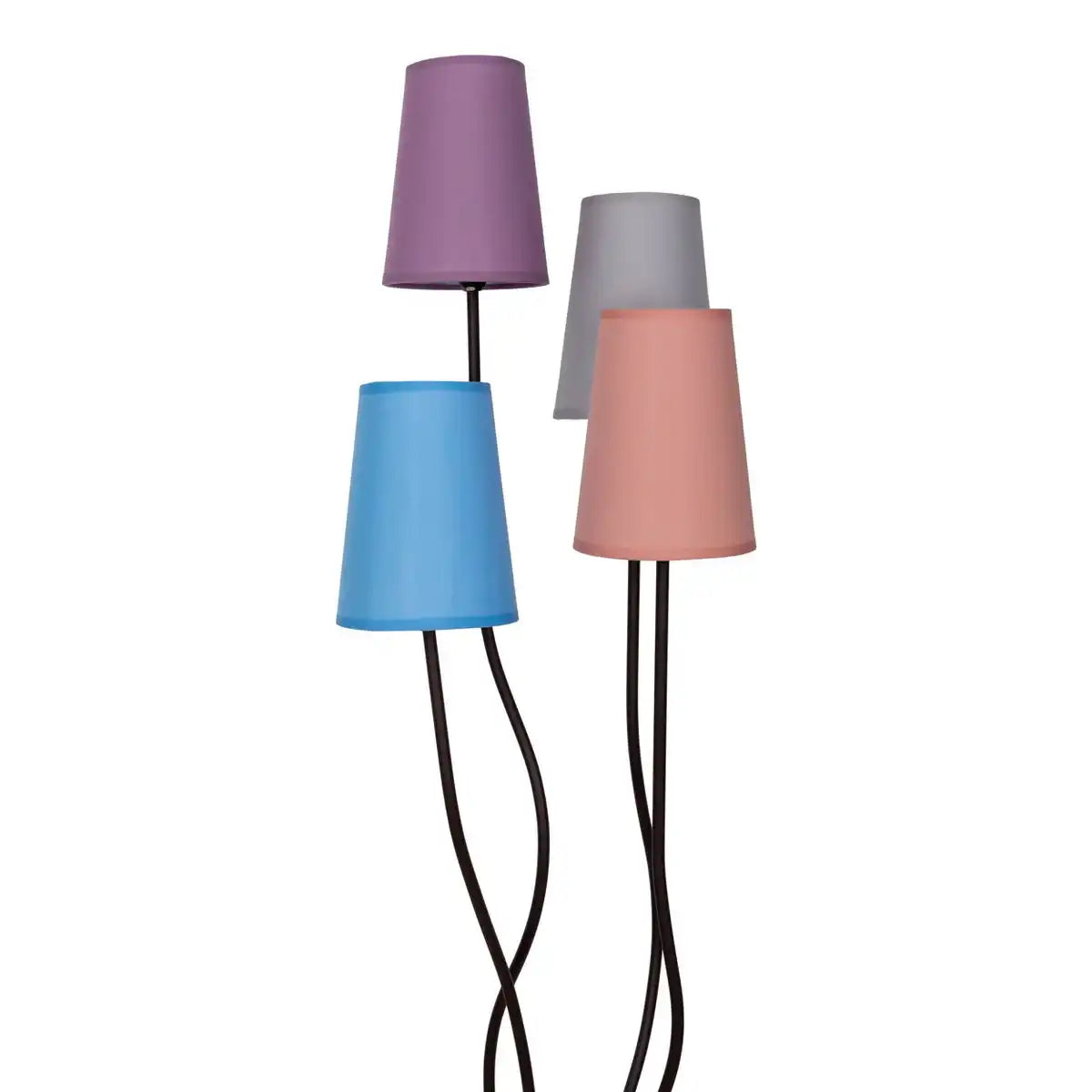 Textilstehleuchte 4-flammig "BOHO" bunt, Stehlampe mit bunten Schirmen, mit E14-Fassung, für Esszimmer, Wohnzimmer, Diele oder Büro, 140 cm hoch