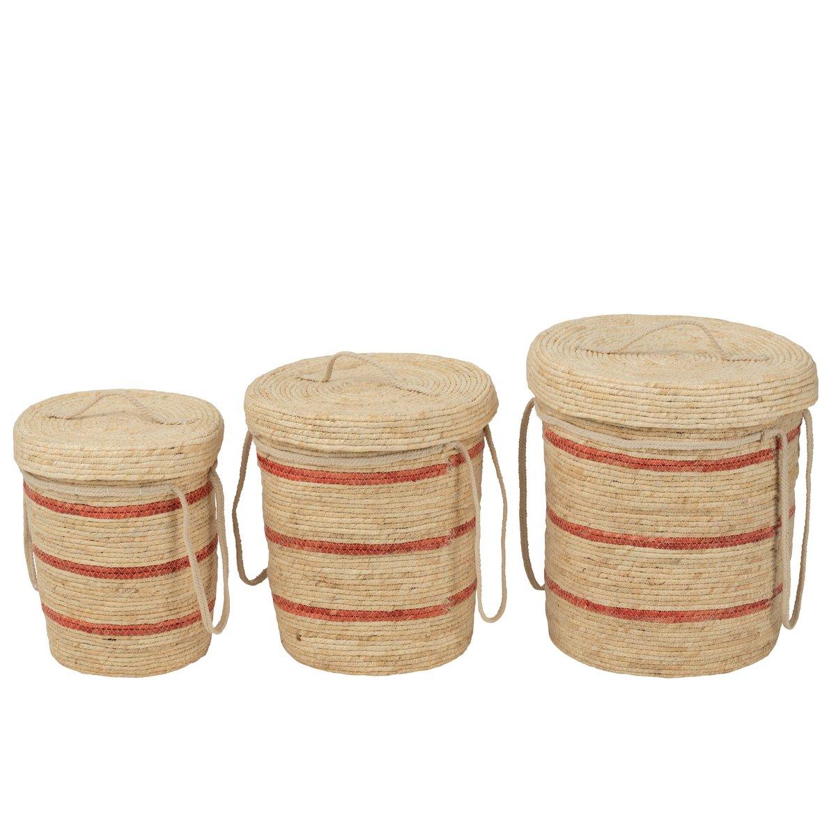 J-Line Set mit 3 Korbstreifen + Deckel, Mais, Natur/Rot