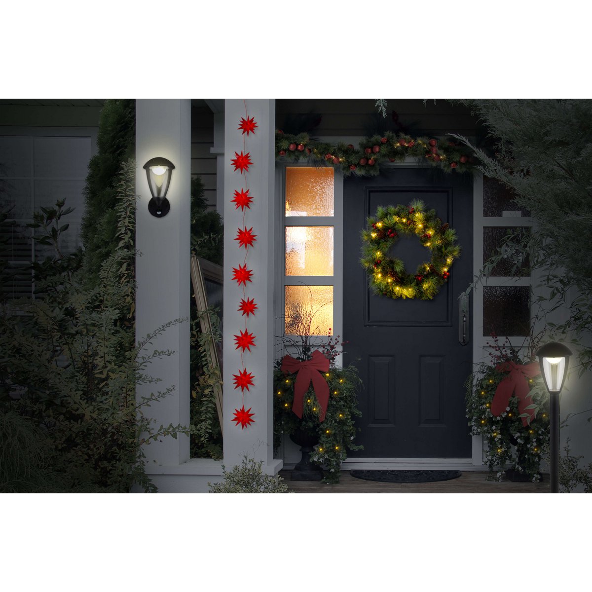 9er-Outdoor-LED-Weihnachtslichterkette 3D-Sterne / XMAS Lights - rot