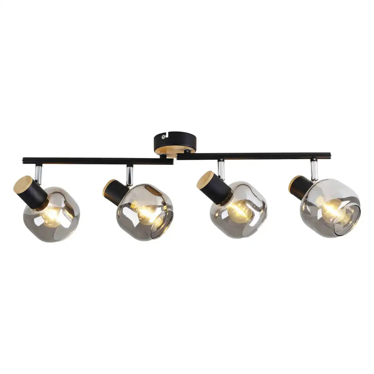 4er Spot Deckenleuchte "FUMOSO", Deckenlampe aus Metall und Rauchglas in Schwarz, mit E14-Fassung, für Esszimmer, Wohnzimmer, Diele oder Büro, 80 x 20 cm