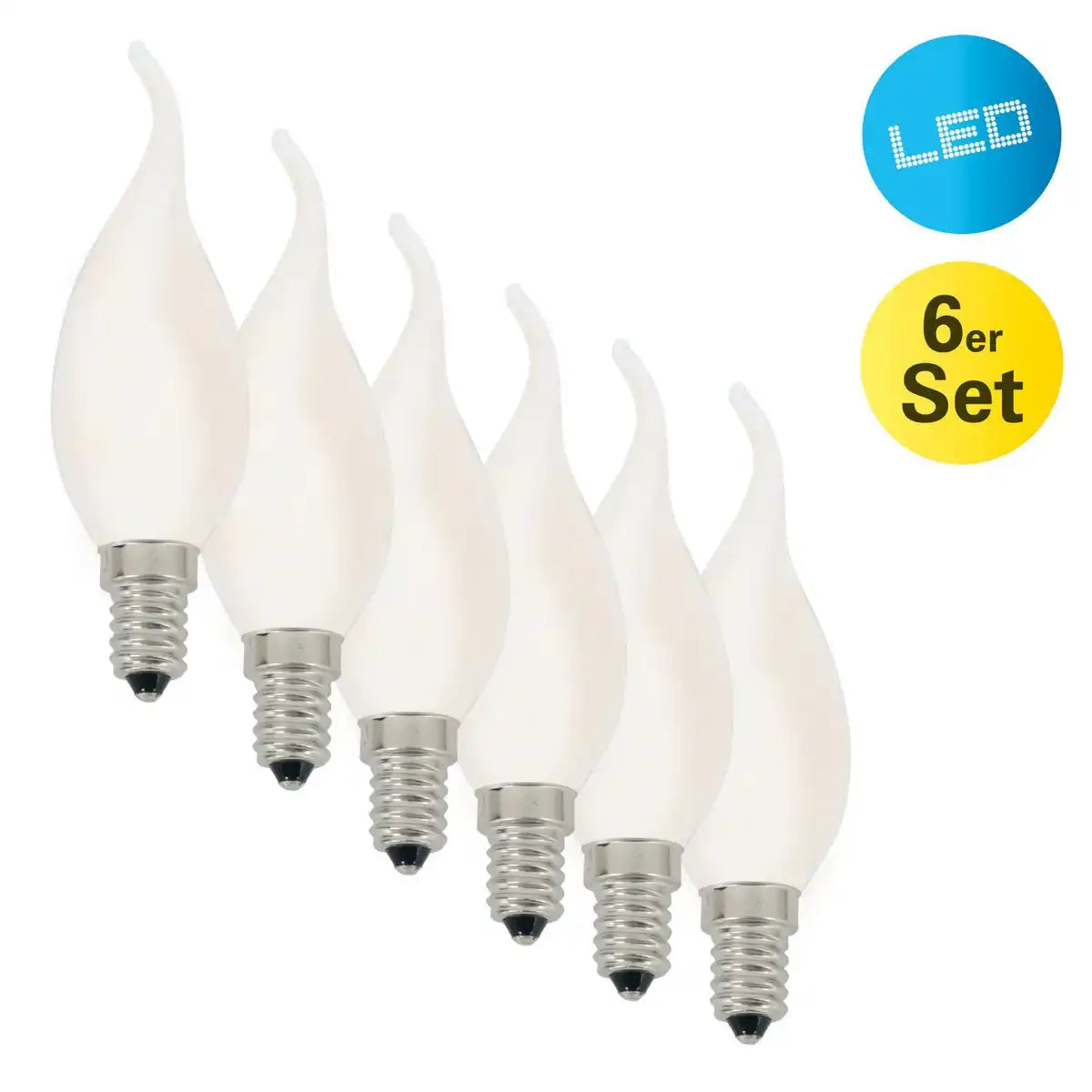 6er-Set LED-Kerze Windstoß mit E14-Fassung, Glas, warmweiß, für Esszimmer, Wohnzimmer, Diele oder Büro