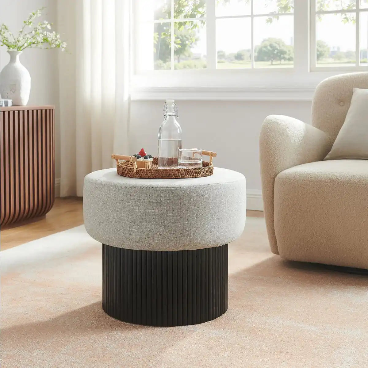 Sitzpouf mit Stauraum Ø 50 cm Schwarz/Grau