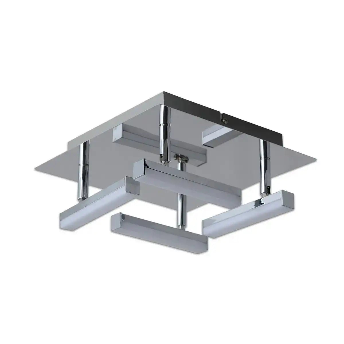 LED Deckenleuchte "TURIN" 25 cm x 25 cm, ca. 11 cm hoch, chromfarbenes Metall, opalfarbener Kunststoff, integrierte LEDs, warmweiß