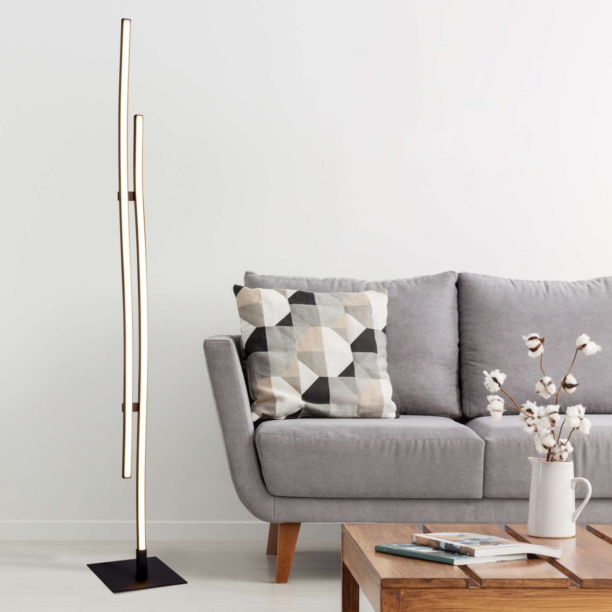 LED Stehleuchte "ONDA" h: 130cm, Stehleuchte, Metall und Kunststoff in Schwarz, integrierte LED, Beleuchtung für Wohnzimmer, Esszimmer oder Büro