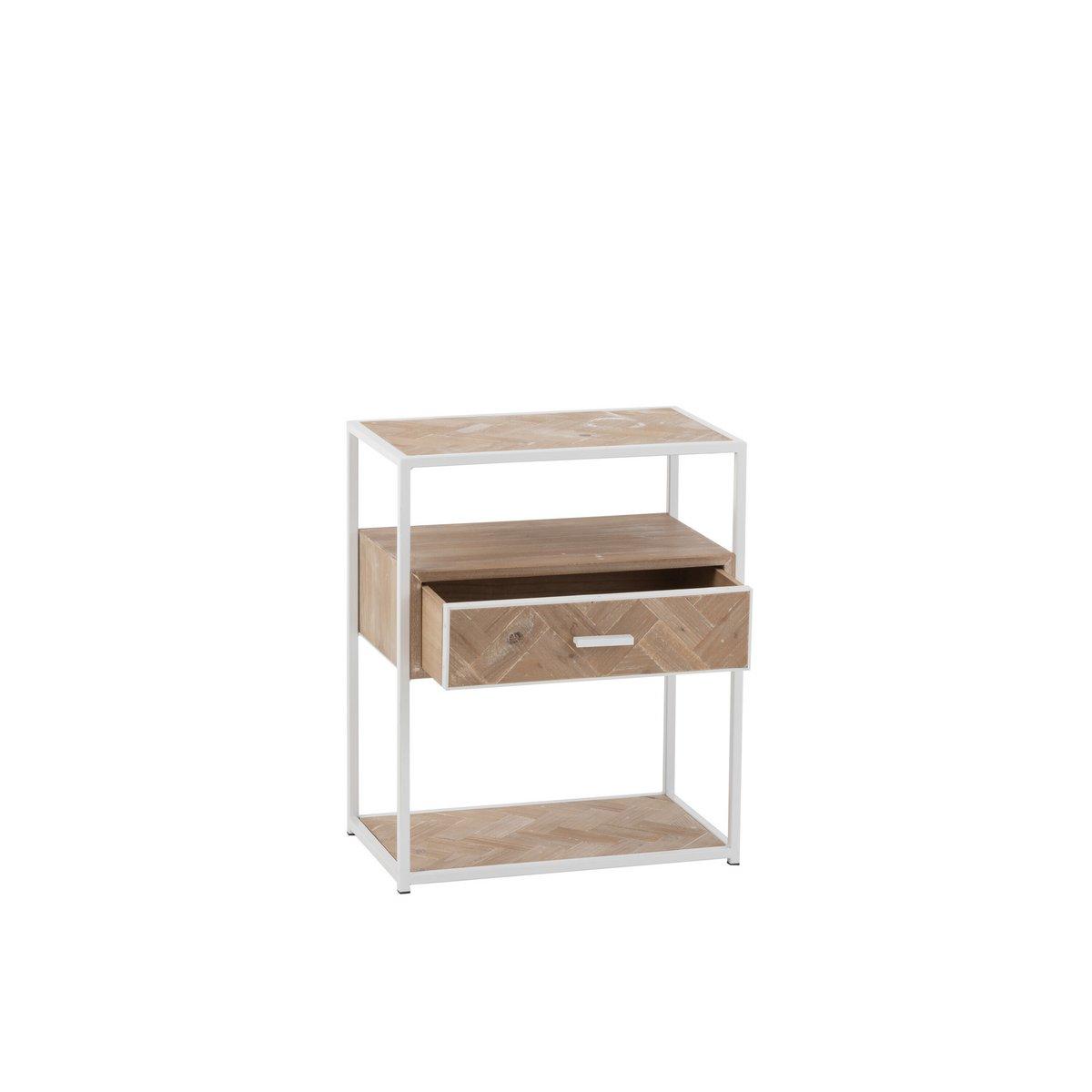 J-Line Beistelltisch Zigzag 1 Schublade – Holz/Metall – Natur/Weiß