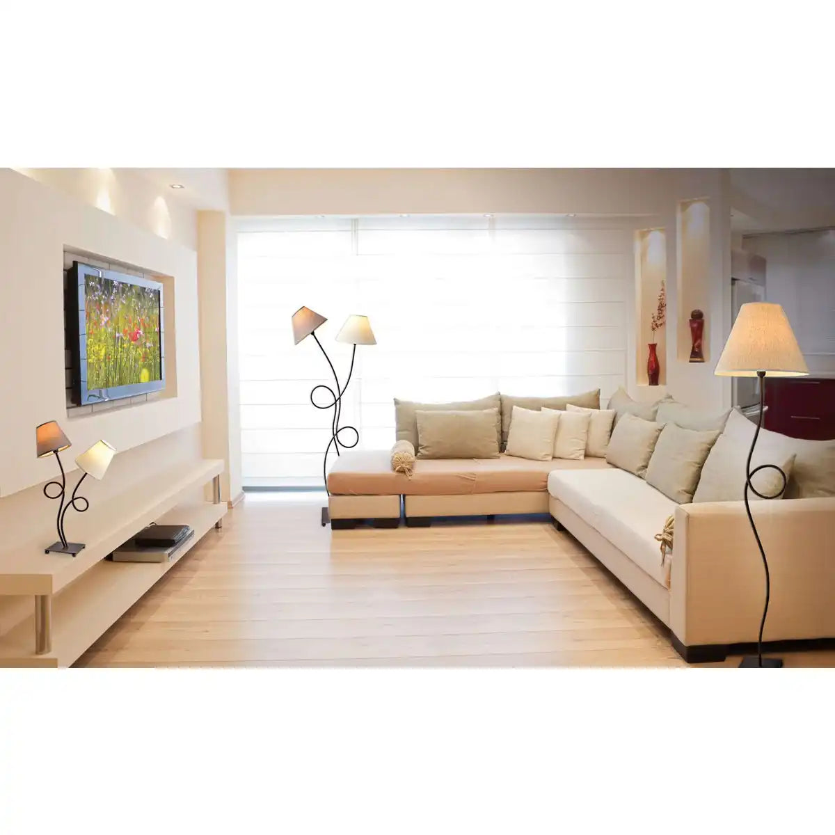 Tischleuchte, 2-flammig ""BOHO"", Tischlampe Braun/Beige, mit E14-Fassung, für Esszimmer, Wohnzimmer, Diele oder Büro, 65 cm hoch
