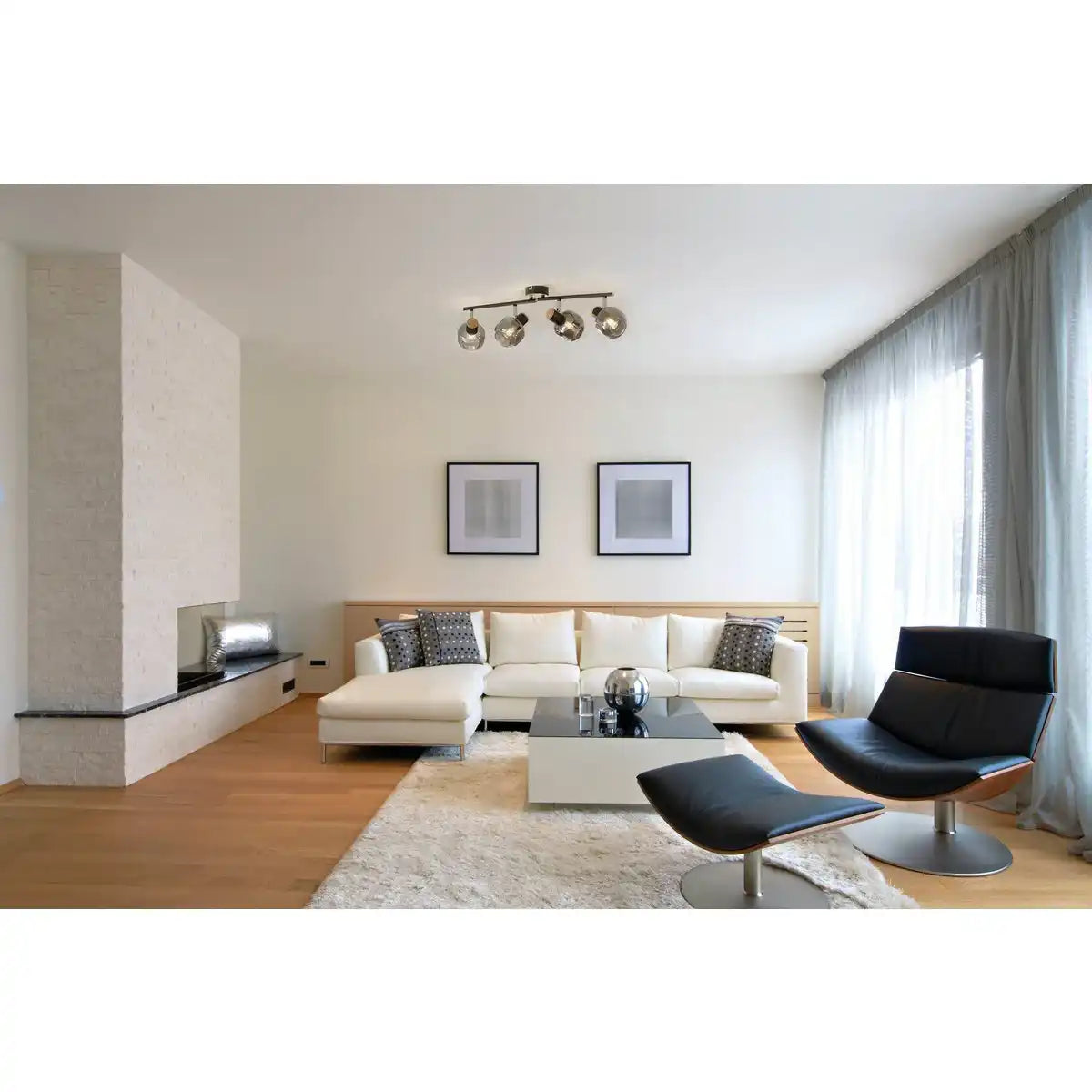 4er Spot Deckenleuchte "FUMOSO", Deckenlampe aus Metall und Rauchglas in Schwarz, mit E14-Fassung, für Esszimmer, Wohnzimmer, Diele oder Büro, 80 x 20 cm