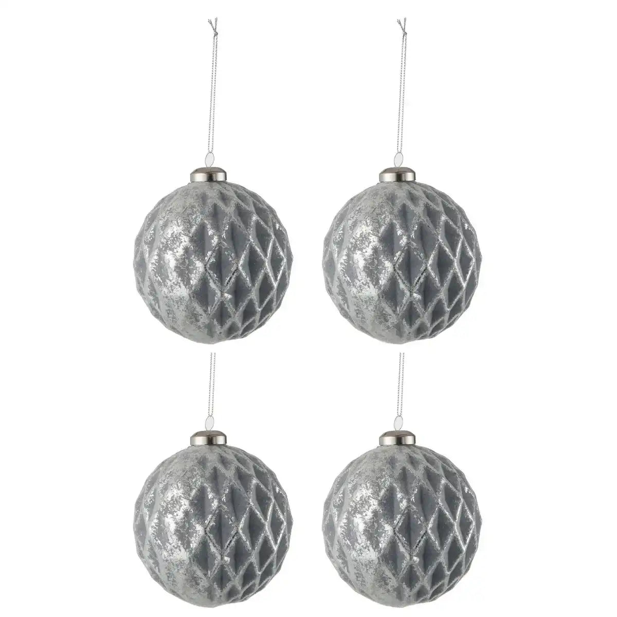 J-Line Weihnachtskugel Kariert – Glas – Antikgrau – groß – 4er-Box