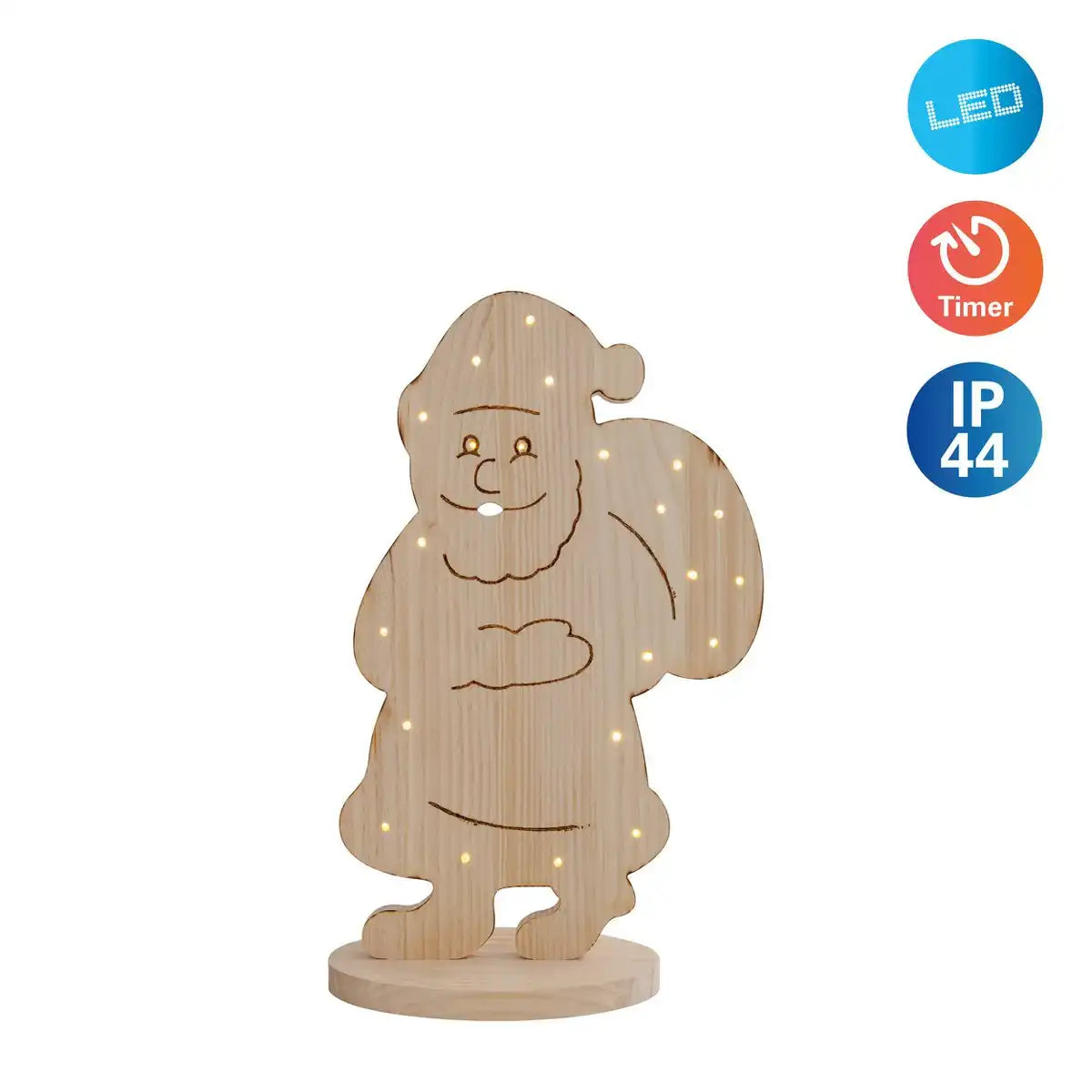 LED-Holz-Dekoleuchte "SANTA" groß, Weihnachtsdeko aus Holz in Natur, mit fest verbauten LEDs, für den Außenbereich - Klassik - Deko - Holz - natur - keine Angabe - Weihnachtsdeko außen