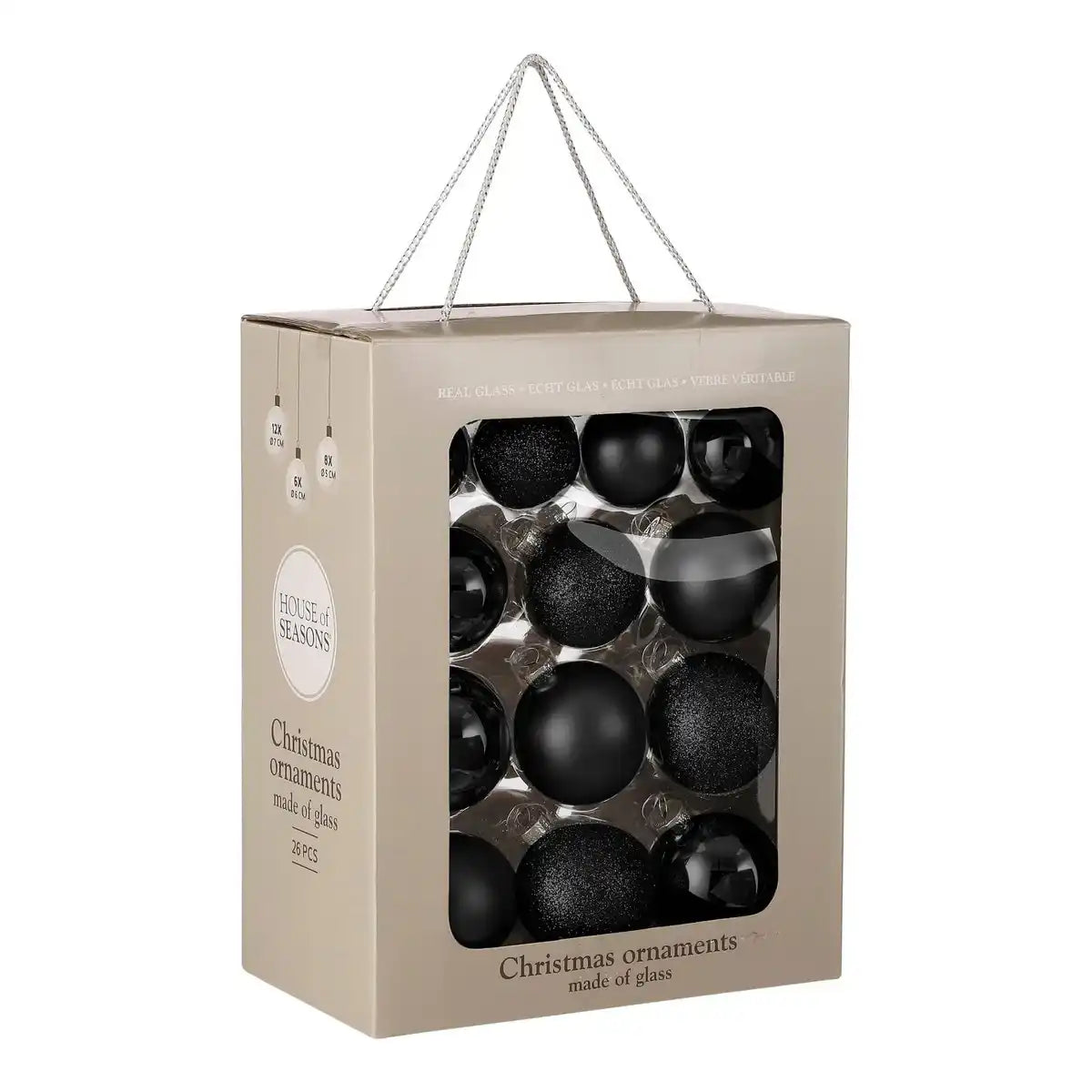 26 stück Weihnachtskugeln Ø7 cm - Glas - Schwarz