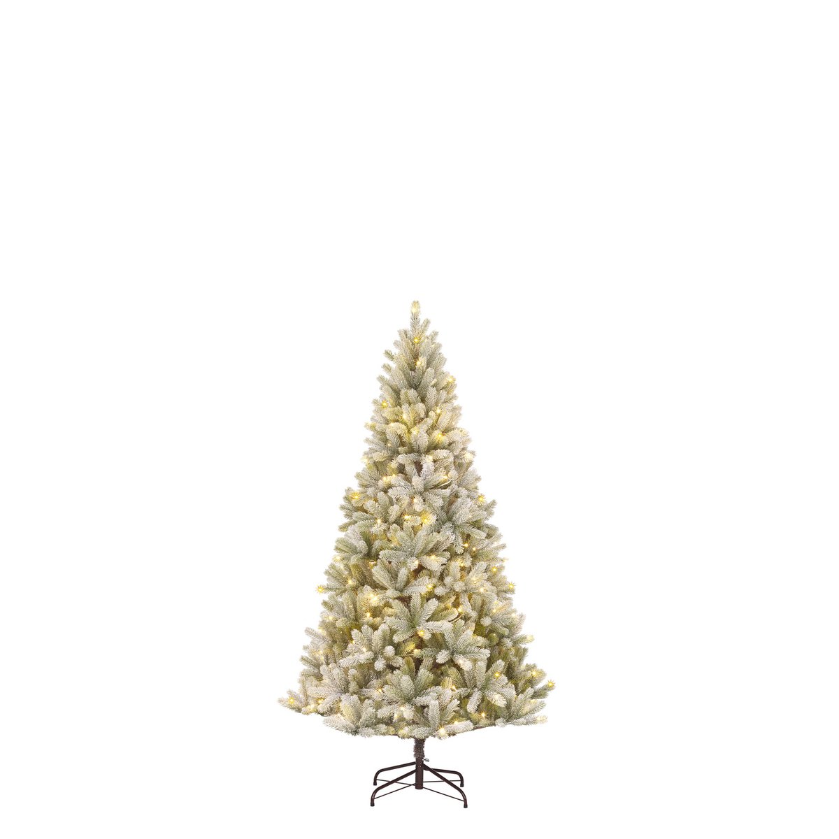 Künstlicher Weihnachtsbaum mit warmweißer LED-Beleuchtung – H120 x Ø79 cm – Grün gefrostet