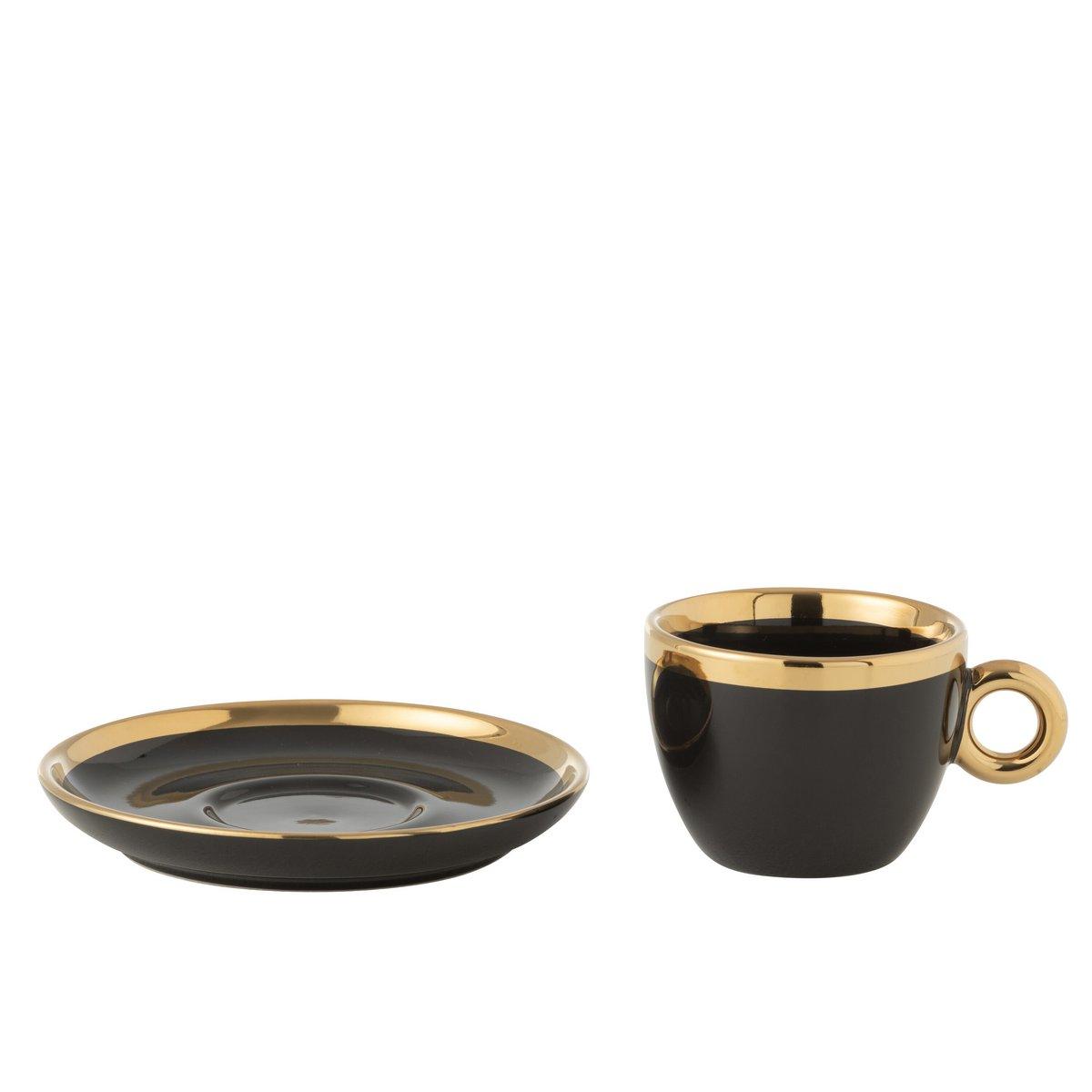 J-Line Box mit 4 Tassen + Untertasse, Keramik, Schwarz/Gold